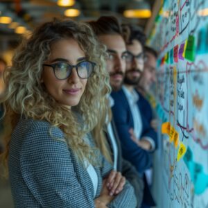 Portrait of a group of business professionals standing in an office