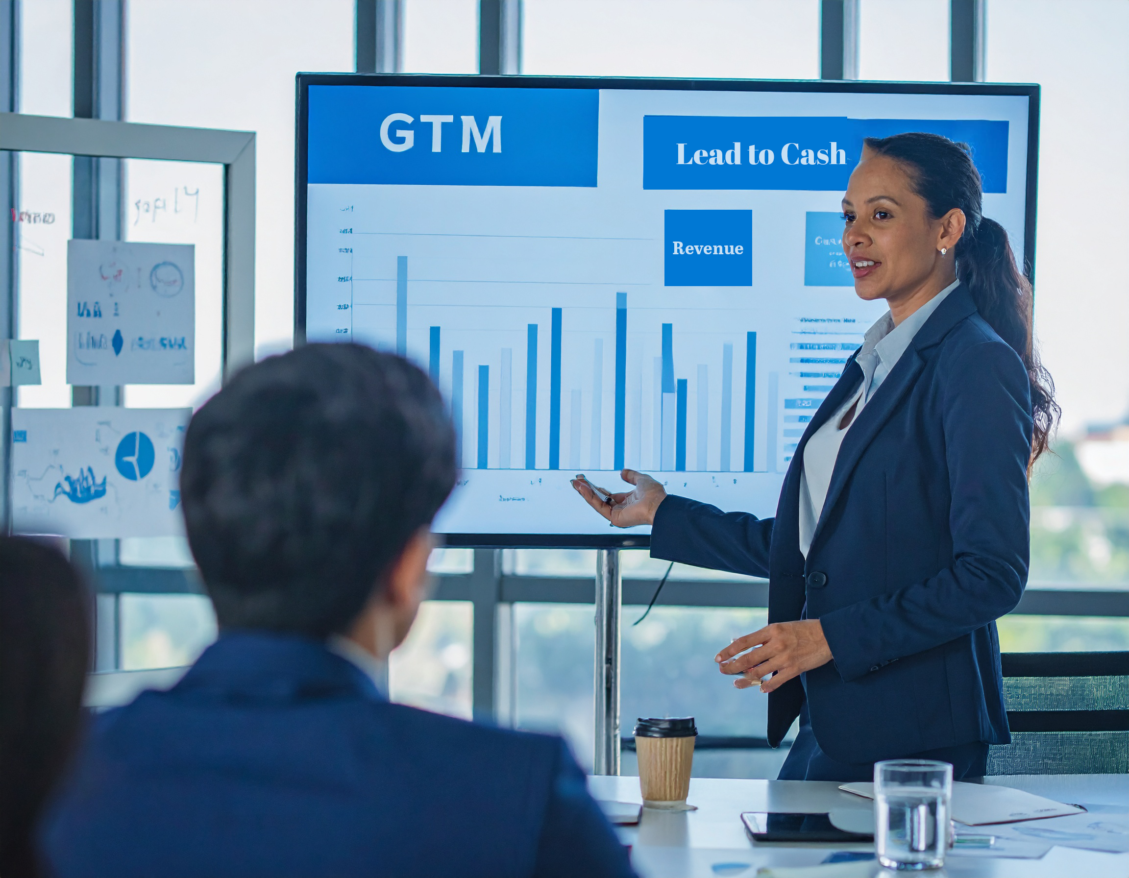 Office presentation . Lady presenting streamlined system and process through which revenue increased